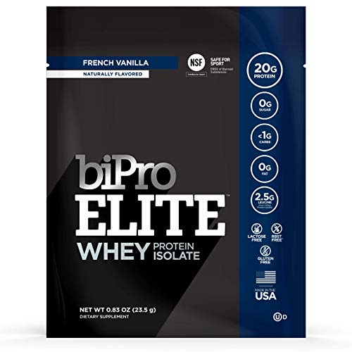 BiPro Elite to-Go 100% Whey Protein Powder Isolate for High-Intensity Fitness, French Vanilla, 12 Single-Serve Packets - Approved for Sport, Sugar Free, Suitable for Lactose Intolerance, Gluten Free