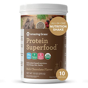 Amazing Grass Protein Superfood: Vegan Protein Powder, All in One Nutrition Shake, with Beet Root Powder, Rich Chocolate, 10 Servings (Old Version)