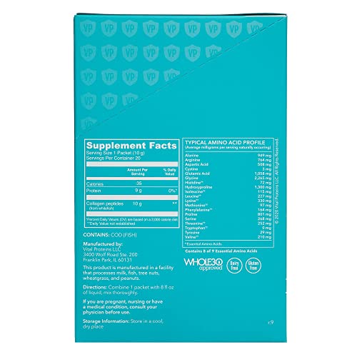 Vital Proteins Marine Collagen, Wild-Caught, Non-GMO Project Verified, Stick Packs (10 g) (Box of 20)