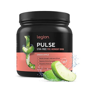 Legion Pulse, Best Caffeine Free Natural Pre Workout Supplement for Women and Men – Powerful Nitric Oxide Booster, Non Stimulant w/Beta Alanine, Citrulline and Alpha GPC, (Caffeine Free Green Apple)