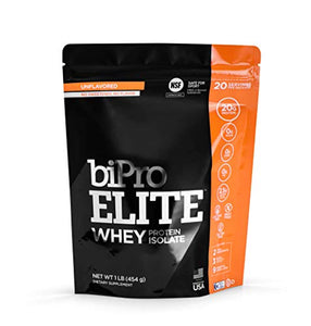 BiPro Elite 100% Whey Protein Powder Isolate for High-Intensity Fitness, Unflavored, 1 Pound - Approved for Sport, Sugar Free, Suitable for Lactose Intolerance, Gluten Free