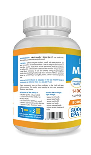 Max Omega 3 Fish Oil Pills - Triple Strength Fish Oil Supplement (2000 mg Total Omega 3 Fatty Acids: 600mg DHA + 800 mg EPA per Serving)