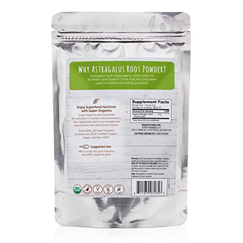 Super Organics Astragalus Root Powder | Natural Stress Support – Vegan, Gluten-Free & Non-GMO, 8 Oz