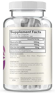 Clear Formulas Quercetin 500mg with Bromelain and Zinc Supplement - 240 Capsules - Quercetin Dihydrate to Support Immune Health and Cardiovascular