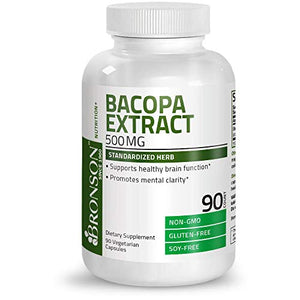 Bronson Bacopa Monnieri Extract 500 mg - Promotes Mental Clarity and Brain Function - Non GMO, 90 Vegetarian Capsules