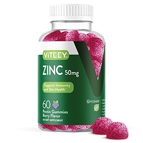 Zinc 50MG Gummies for Healthy Immune Support - for Adults and Teens - Dietary Supplement, Pectin Based, Vegan, Gelatin Free, Gluten Free, Berry Flavor Chewable Gummy [60 Count 1 Pack]