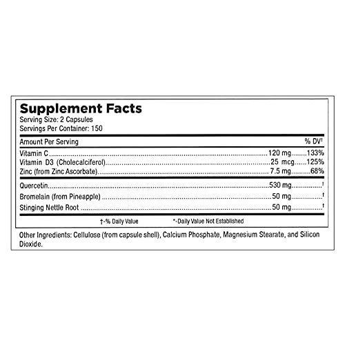 Quercetin Zinc Supplement – Immune Support Wellness Formula - Quercetin with Vitamins C and Zinc & D3 – Immunity Booster Herbal Supplement to Improve Respiratory Health, Immune Defense & Energy