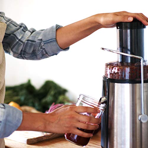 Megachef Wide Mouth Extractor Juice Machine with Dual Speed Centrifugal Stainless Steel Juicer, 3.5 Cup, Chrome Silver