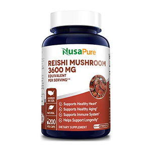 Reishi Mushroom Extract 3600 mg 200 Veggie Caps (Vegan, Non-GMO & Gluten-Free) Supports Heart Health* - Supports Blood Pressure & Hormones in Normal Range*