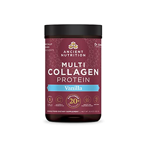 Collagen Powder Protein by Ancient Nutrition, Multi Collagen Vanilla Protein Powder, 24 Servings, Vitamin C, Hydrolyzed Collagen Peptides Supports Skin and Nails, Gut Health, Joint Supplement, 9oz