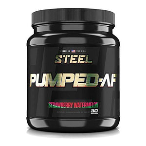 Steel Supplements Pumped-AF Pre Workout Powder with N.O.7, 6g L-Citrulline & Kre-Alkalyn | Non Stimulant, Caffeine Free, Increase Blood Flow & Hydration | 30 Servings (Strawberry Watermelon)