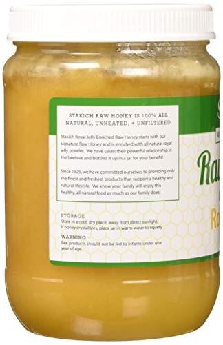 Stakich Royal Jelly Enriched Raw Honey - Pure, Unprocessed, Unheated - 40 Ounce