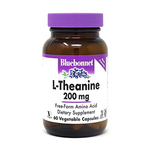 Bluebonnet Nutrition L-Theanine 200mg, Free-Form Amino Acid, Promotes Relaxation*, Soy-Free, Gluten-Free, Non-GMO, Kosher Certified, Vegan, 60 Vegetable Capsules, 60 Servings