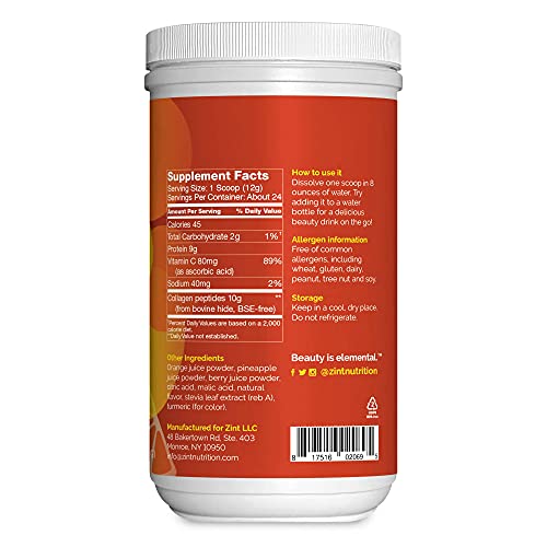 Zint Sweet Collagen Powder Beauty Drink Mix (Pineapple Orangeade): Delicious Hydrolyzed Collagen Peptides Protein Supplement - Grass-Fed, Zero Sugar, Non-GMO, Gluten-Free, 10 oz