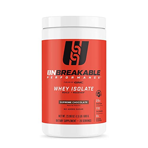 GNC Unbreakable Performance Whey Isolate | Build + Recover, Banned Substance Free | Supreme Chocolate | 20 Servings