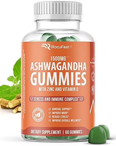 Ashwagandha Gummies with Zinc and Vitamin D for Stress Relief Calm Mood Support Sleep Support Immune Health - Made from Natural Ashwagandha Root Compare to Capsules Liquids Tablets Powders (1-Pack)