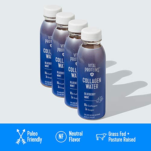 Vital Proteins Collagen Water™, 10g of Collagen per Bottle, Made with Real Fruit Juice, Dairy & Gluten Free - Blueberry Mint, 12 Pack