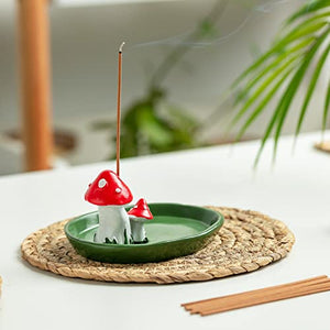 Cute Mushroom Incense Holder with 30 Incense Sticks, Handmade Incense Stick Burner, Nature Theme Incense Tray, Adorable Home Decoration Accessories