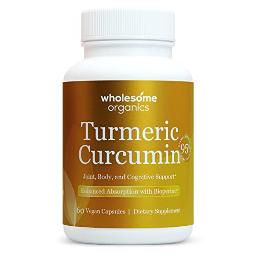 Wholesome Organics Turmeric Curcumin - 1300mg - 95% Curcuminoids with Bioperine Black Pepper Extract - Natural Joint, Healthy Inflammatory & Cognitive Support - Non-GMO, Gluten Free - 60 Capsules