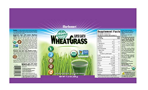 Bluebonnet Nutrition Super Earth Organic Wheatgrass, Green Powder Superfood, Dark Green, 11.2 Ounce