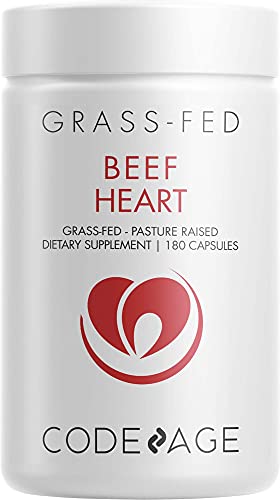 Codeage Grass Fed Beef Heart Supplement - Freeze Dried, Non-Defatted, Desiccated Beef Heart Glandular Supplements - Bovine Meat & Liver Pills –Argentina Beef Vitamins For Heart - Non-GMO -180 Capsules
