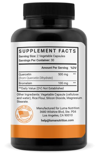 Quercetin 500mg - Quercetin with Bromelain - Powerful Quercetin Supplement - Premium Bromelain Supplement - Cardiovascular Health - Anti-Inflammatory - 60 Capsules