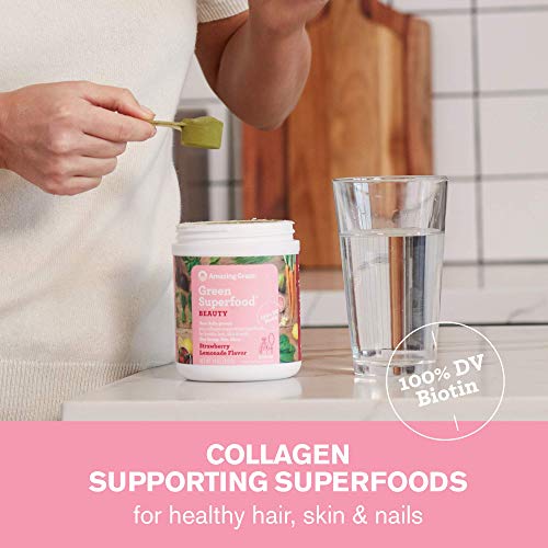 Amazing Grass Green Superfood Beauty: Greens Powder with Biotin & Collagen Supporting Superfoods, Strawberry Lemonade, 30 Servings