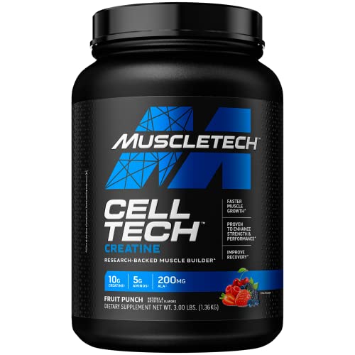 Creatine Monohydrate Powder | MuscleTech Cell-Tech Creatine Powder | Post Workout Recovery Drink | Muscle Builder for Men & Women | Muscle Building Creatine Supplements | Fruit Punch, 3 lbs (28 Serv)