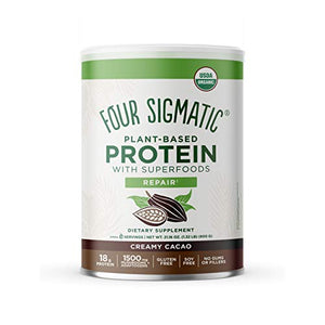 Four Sigmatic Creamy Cacao Superfood Protein, Organic Plant-Based Protein with Chaga Mushroom & Ashwagandha, Supports Immune Function & Muscle Repair, Blends Smoothly, 21.16 oz