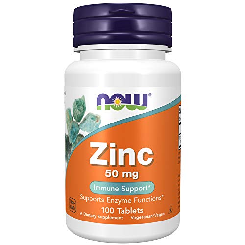 Now Foods Supplements, Zinc (Zinc Gluconate) 50 mg, Supports Enzyme Functions, Immune Support, 100 Tablets, Yellow/Gold