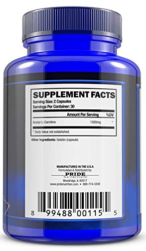 Acetyl L Carnitine 1500mg Supplement for Energy, Body Recomposition, Mental Sharpness, Memory & Focus- Antioxidant Brain Protection- Zero Fillers- Extra Strength Premium Grade L-Carnitine 60 Capsules