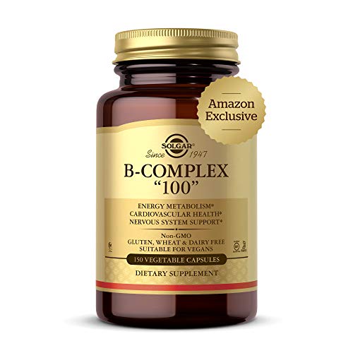 Solgar B-Complex"100", 150 Vegetable Capsules - Heart Health - Nervous System Support - Supports Energy Metabolism  - Non GMO, Vegan, Gluten Free, Dairy Free, Kosher, Halal - 150 Servings