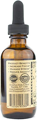 SVASTHYA BODY & MIND Liquid L-Theanine - Natural Form of Stress Relief That Reduces Anexiety & Improves Concentration - Alcohol Free, Made in The USA, Kosher, Suntheanine-GMP, 2 oz - 4 Pack