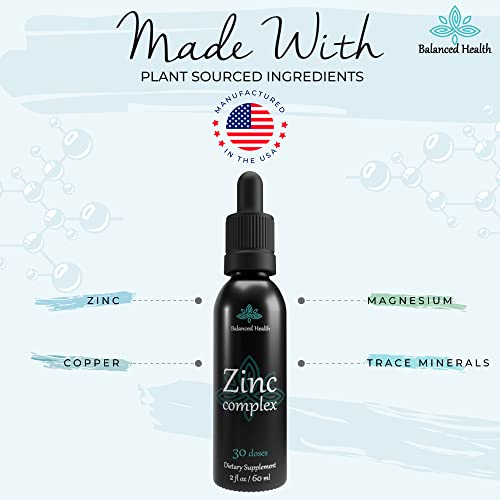 Balanced Health Zinc Complex - 30 Servings, 2oz, Peppermint Flavor, Vegan Liquid Ionic Zinc Sulfate Drops Plus Trace Minerals for Daily Immune System Support