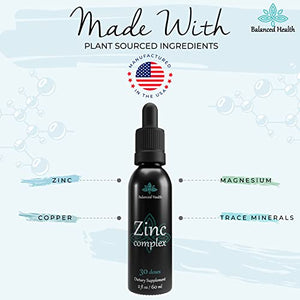 Balanced Health Zinc Complex - 30 Servings, 2oz, Peppermint Flavor, Vegan Liquid Ionic Zinc Sulfate Drops Plus Trace Minerals for Daily Immune System Support