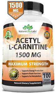 Acetyl L-Carnitine 1,500 mg High Potency Supports Natural Energy Production, Supports Memory/Focus - 100 Veggie Capsules