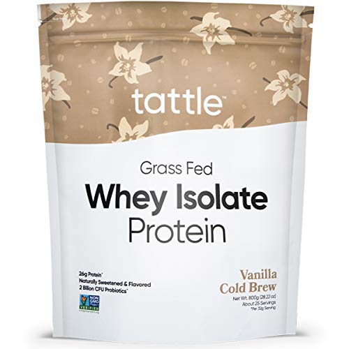 Tattle Grass Fed Whey Protein Isolate Powder - Non-GMO, Natural Flavors & Sweeteners, Turmeric & Tart Cherry for Anti-Inflammation, Gluten & Soy Free, No Sugar Added (Vanilla Cold Brew, 25 Serve)