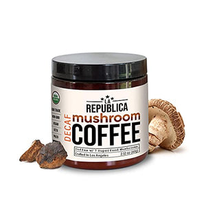 La Republica Organic Decaf Mushroom Coffee with 7 Superfood Mushrooms, Great Tasting Instant Coffee Mix Includes Lion's Mane, Reishi, Chaga, Cordyceps, Shiitake, Maitake, and Turkey Tail (Regular)