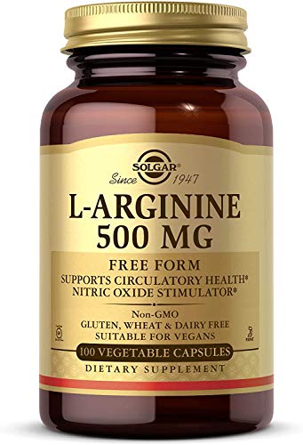 Solgar L-Arginine 500 mg, 100 Vegetable Capsules - Supports Blood Flow & Heart Health - Nitric Oxide Stimulator - Supports Active Lifestyles - Non-GMO, Gluten Free, Dairy Free, Kosher - 100 Servings