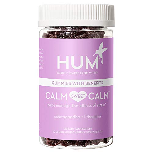 HUM Calm Sweet Calm - Calm Support Gummies with L-Theanine & Ashwagandha for Stress Relief - Vegan Gummy Supplement for Relaxation & Mood Support - Sour Cherry Flavor (60 Vegan Gummies)