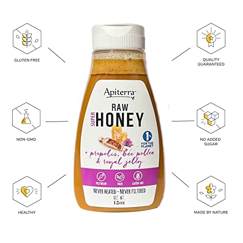 Apiterra - Raw Honey with Propolis, Bee Pollen & Royal Jelly - 12 Ounce (3 Count)