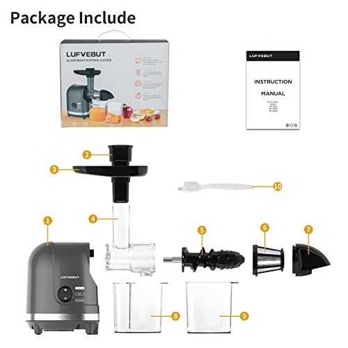 Slow Masticating Juicer Easy to Clean, Cold Press juicer Extractor with 95% Juice Yield, Quiet Motor, Reverse Function Anti-Clogging, 7 Segment Spiral for Vegetable and Fruit