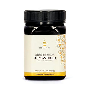 Bee Patagon - B-Powered Honey Mix | With Fresh Bee Pollen | Vegetable Protein, Vitamins, Lipids and Minerals | 100% Natural | Supplements | Improves physical performance | Increase defenses | Helps to lower fat | From Chilean Patagonia