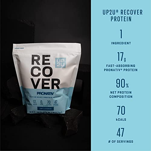 UP 2U Recover Native Whey Protein Powder, Unflavored, 2 lb (47 Servings) | US Farms, 1 Ingredient, Certified for Sports, Muscle Recovery in 30 Minutes, Backed by Science, No Carbs, Lactose Free