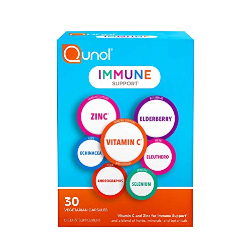 Qunol Immune Support, Vegetarian Capsules, 7 in 1 Immunity Defense Booster Supplement, Vitamin C, Zinc, Elderberry, Echinacea, Selenium, Eleuthero and Andrographis, 30 Count