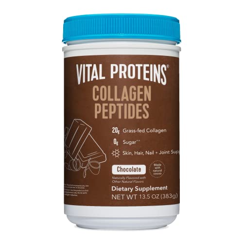 Vital Proteins Chocolate Collagen Powder Supplement (Type I, III) for Skin Hair Nail Joint - Hydrolyzed Collagen - Dairy & Gluten Free - 27g per Serving - Chocolate Flavor, 13.5 oz Canister