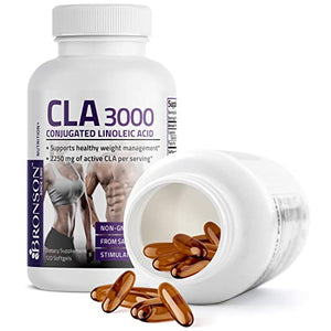 Bronson CLA 3000 Extra High Potency Supports Healthy Weight Management Lean Muscle Mass Non-Stimulating Conjugated Linoleic Acid 120 Softgels