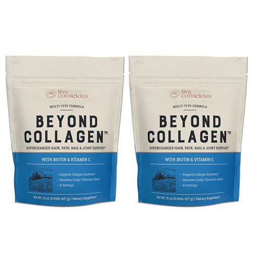 Beyond Collagen Multi Collagen Powder - Types I, II, III, V & X | Keto Friendly, Hydrolyzed Blend with Biotin & Vitamin C | Live Conscious - 82 Servings (2-Pack)