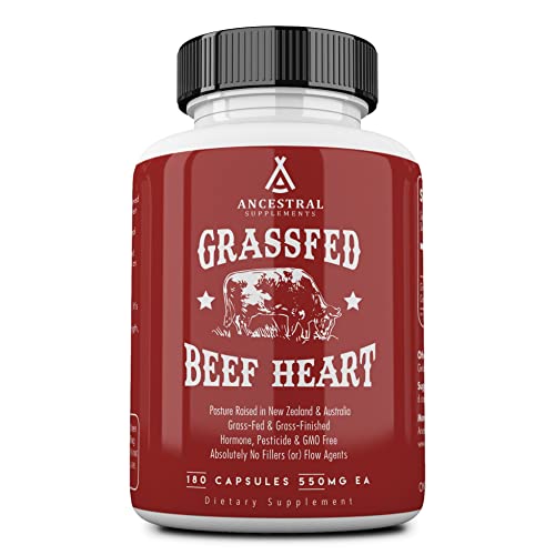 Ancestral Supplements Grass Fed Beef Heart (Desiccated) — Natural CoQ10, Supports Heart, Mitochondrial and Blood Pressure Health (180 Capsules)