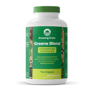 Amazing Grass Greens Blend Superfood Capsules: Super Greens with Spirulina, Chlorella, Beet Root Powder, Digestive Enzymes & Probiotics, 150 Capsules (Packaging May Vary)